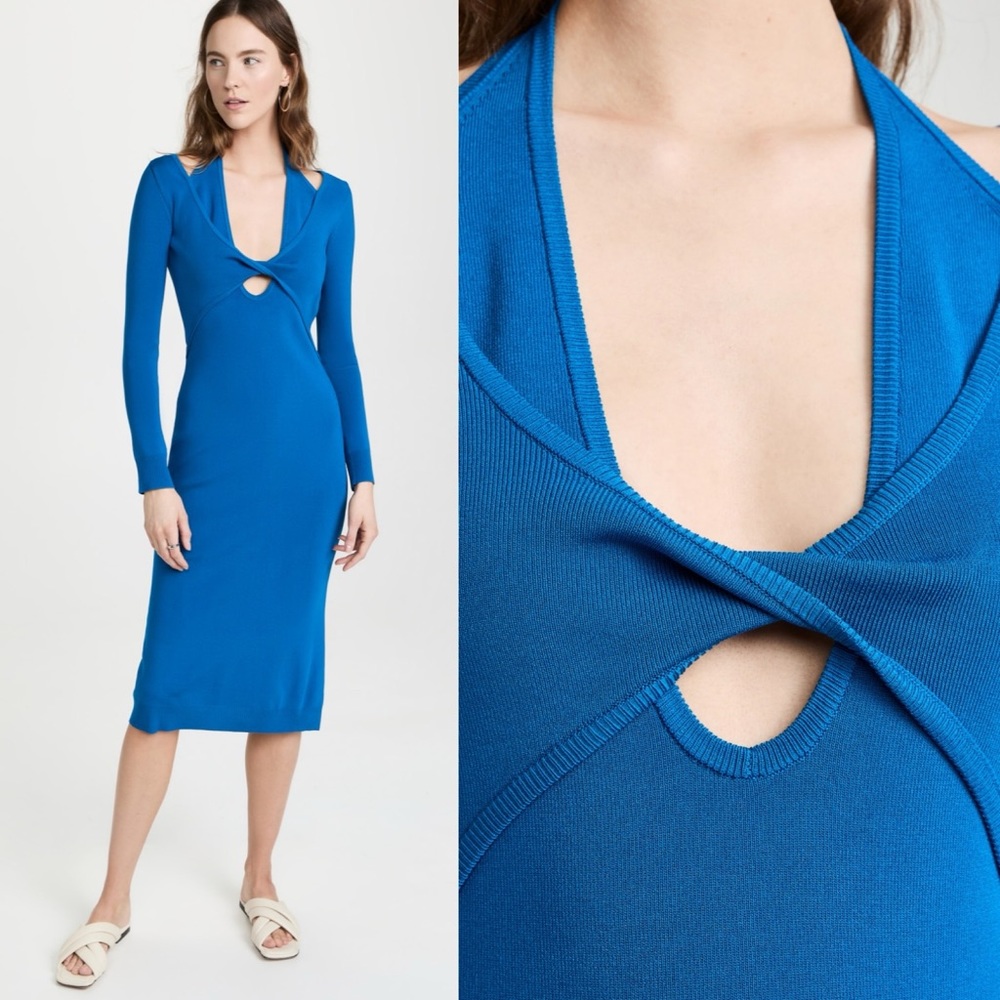 MONSE Royal Blue Long Sleeve Midi Dress with Open Back - Picture 3 of 15